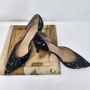 Franco Sarto. Black and white haircalf, pointy toe, 2 inch heel. 7.5, 37.5